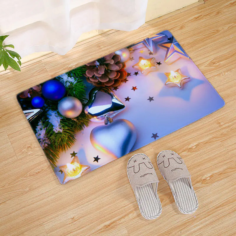 Fleece Christmas Door Mat and Non-Slip Bathroom Rug