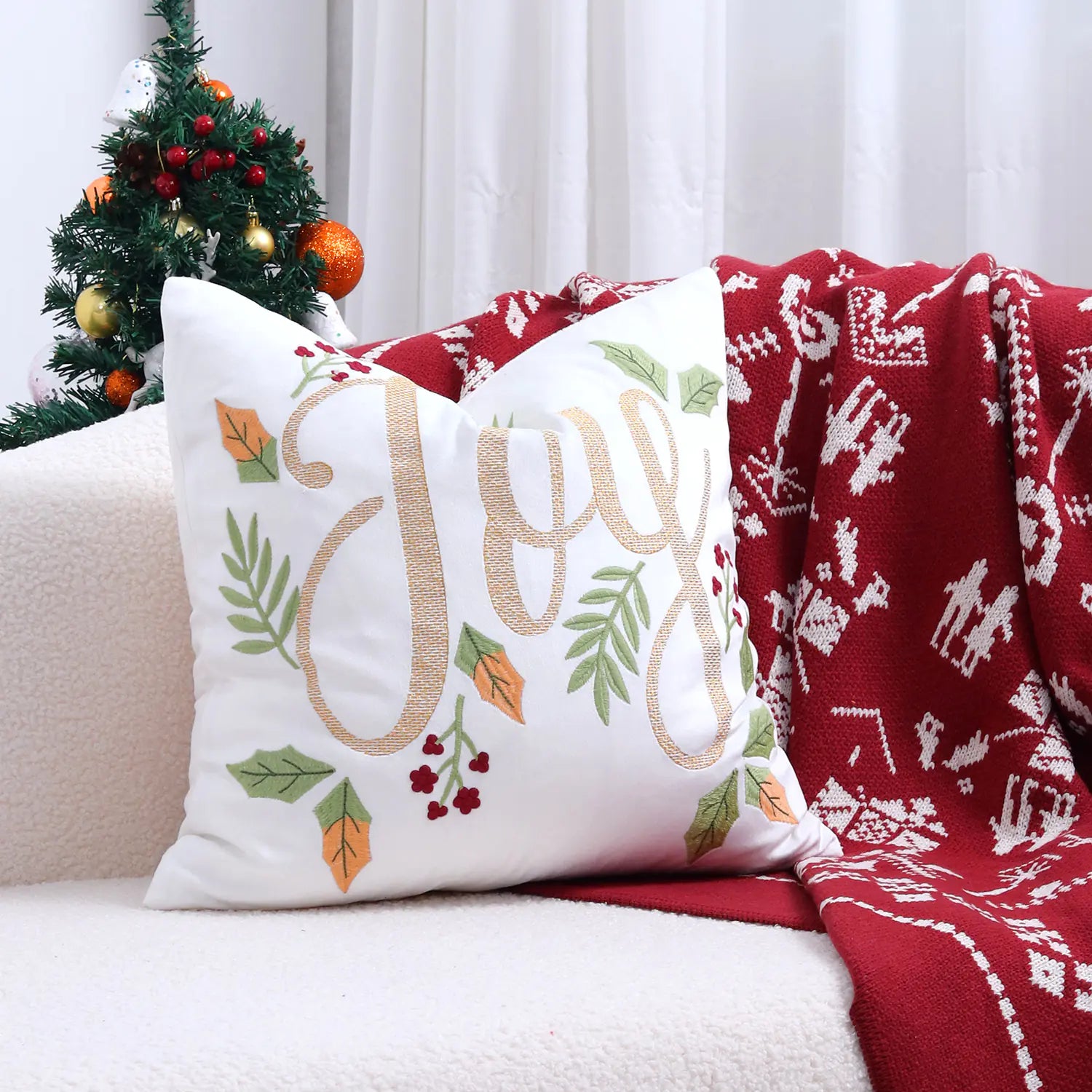 Christmas Tree Gold Foil Deer Cushion Cover 45x45 cm