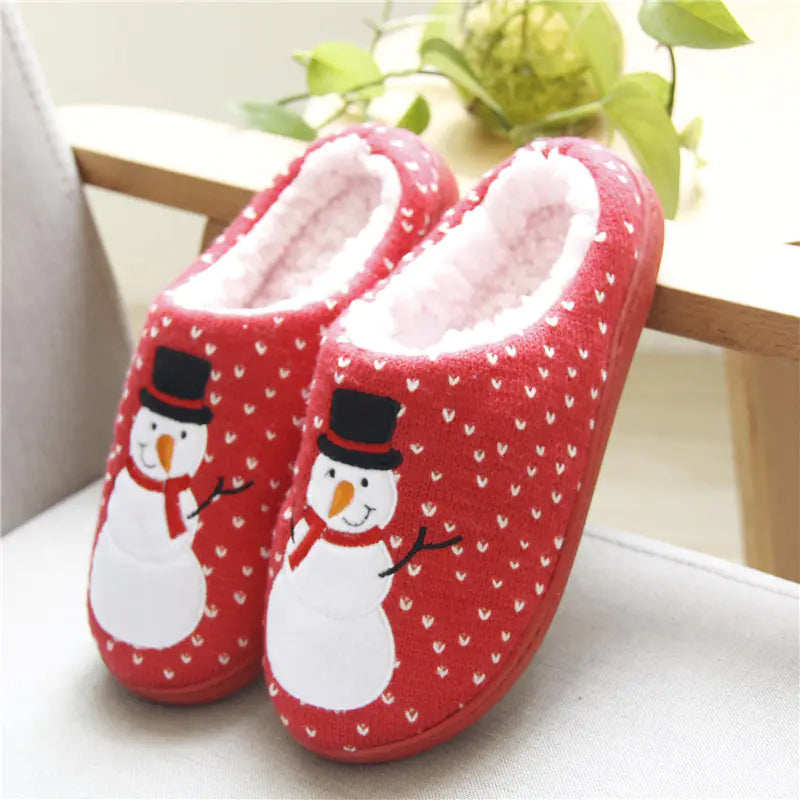 Knitted Cotton Slippers - Winter Christmas Snowman Couple