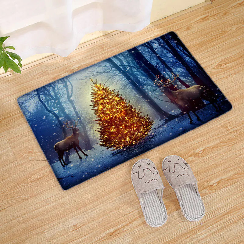 Fleece Christmas Door Mat and Non-Slip Bathroom Rug