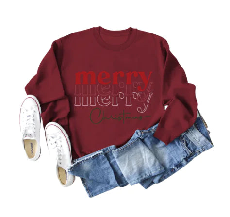 Christmas Letter Print Loose Long Sleeve Sweater for Girls