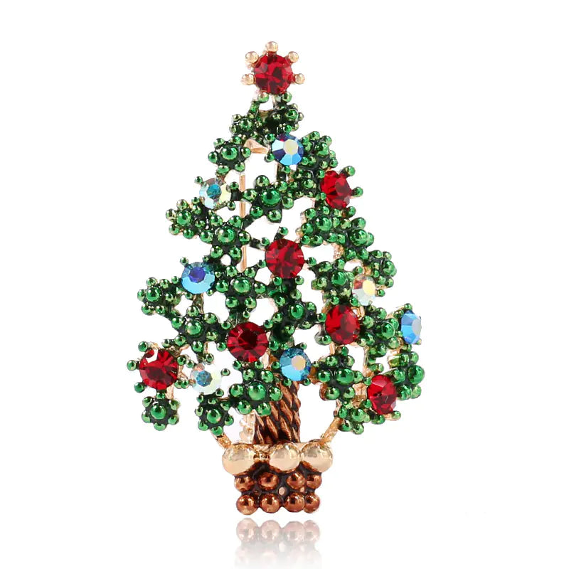 White Colorful Diamond Christmas Tree Brooch for Women