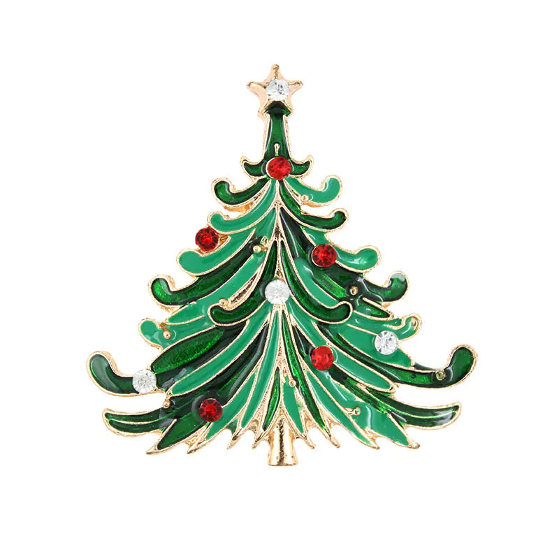 White Colorful Diamond Christmas Tree Brooch for Women