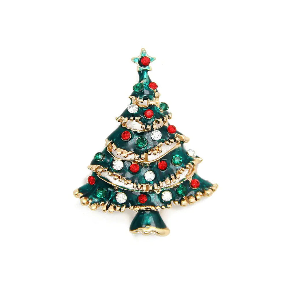 White Colorful Diamond Christmas Tree Brooch for Women