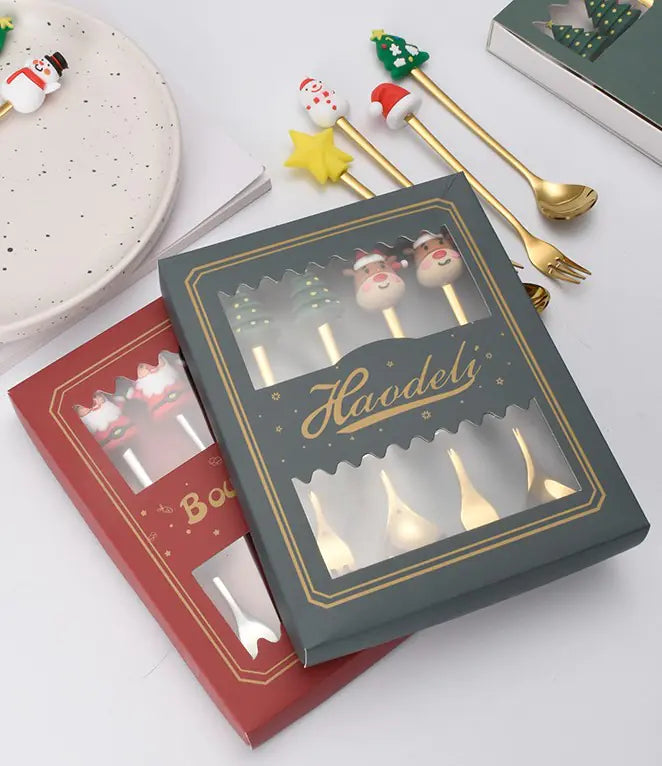Christmas Spoon and Fork Set - Cute Cartoon Tableware