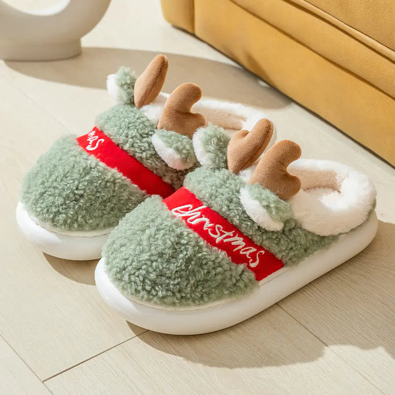 Cozy Elk Winter Home Slippers for Christmas