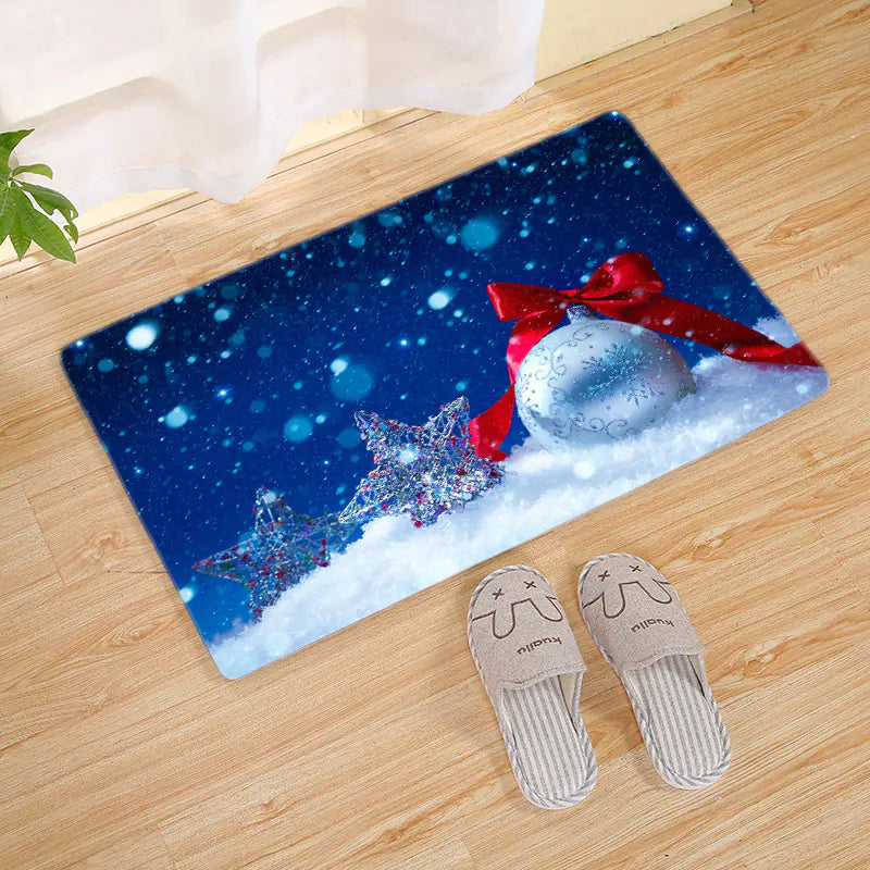 Fleece Christmas Door Mat and Non-Slip Bathroom Rug