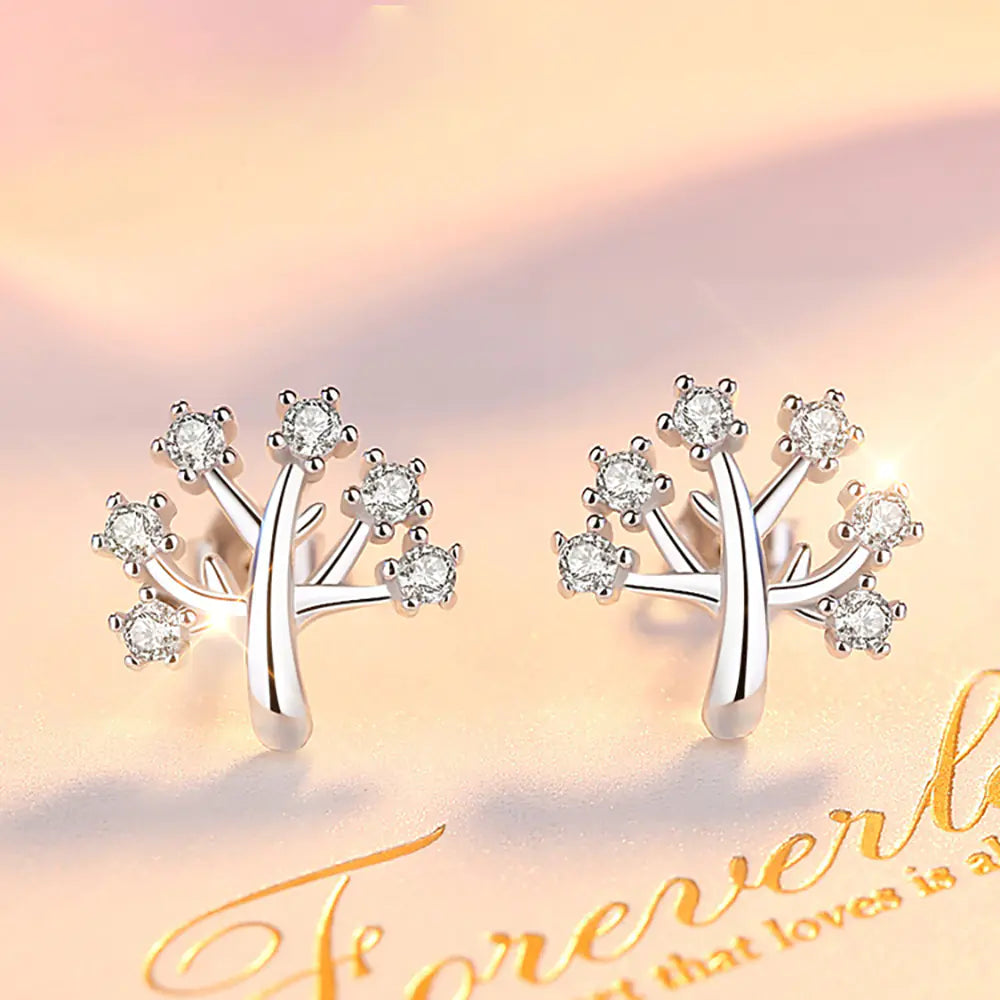 S925 Silver Christmas Tree Earrings with Diamonds