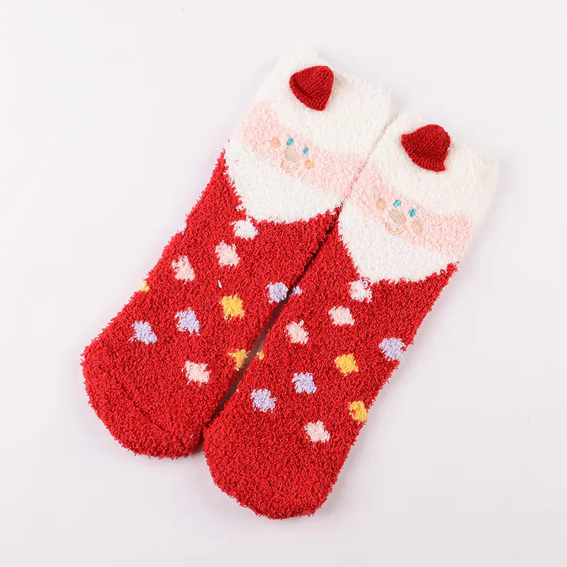 Christmas Cartoon Coral Fleece Terry Socks