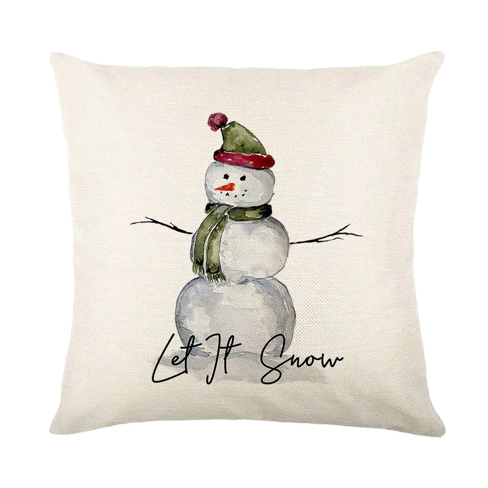 Christmas Polyester Pillowcase with Linen Print
