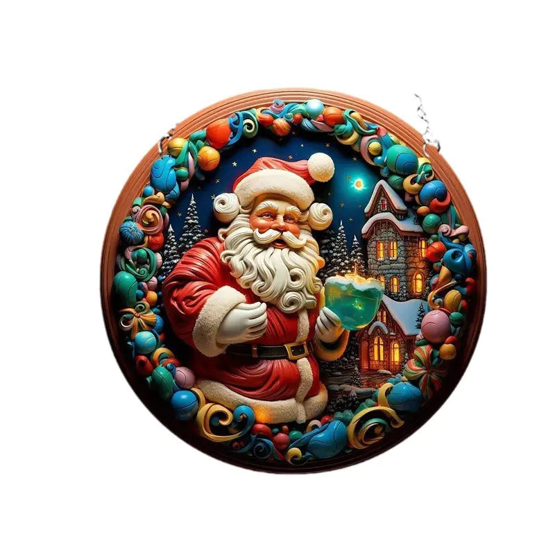 2024 New Christmas Ceramic Santa Acrylic Hanging Decor