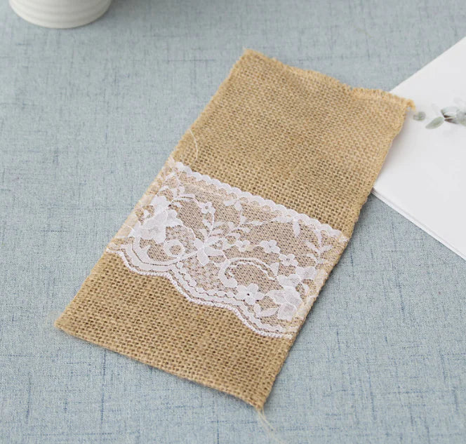 Burlap Lace Knife Fork Bag for Weddings and Christmas
