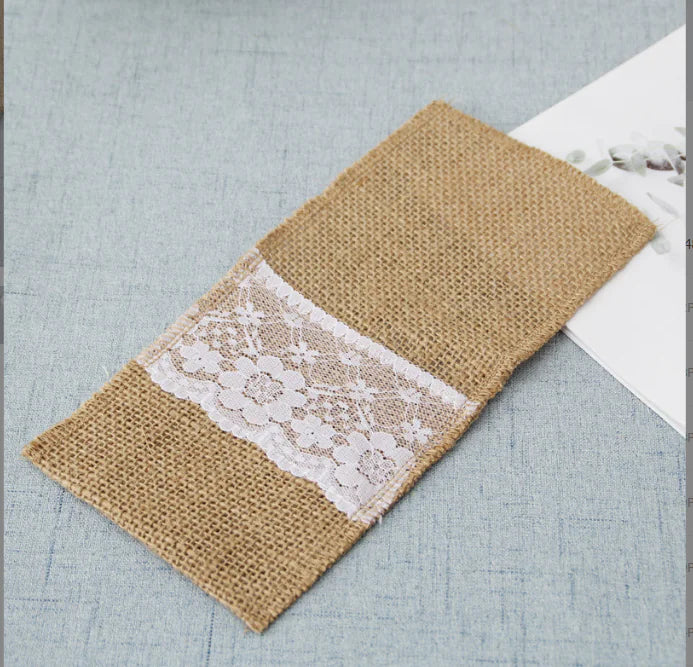 Burlap Lace Knife Fork Bag for Weddings and Christmas