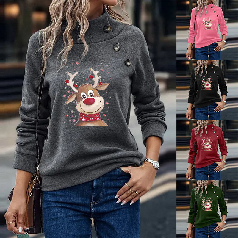 Fawn Loose Long Sleeve Christmas Sweatshirt for Women