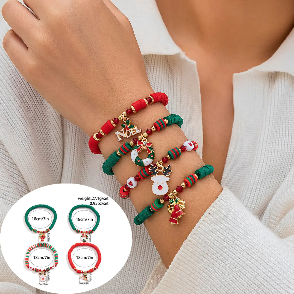European American Christmas Letters Beaded Bracelet Set