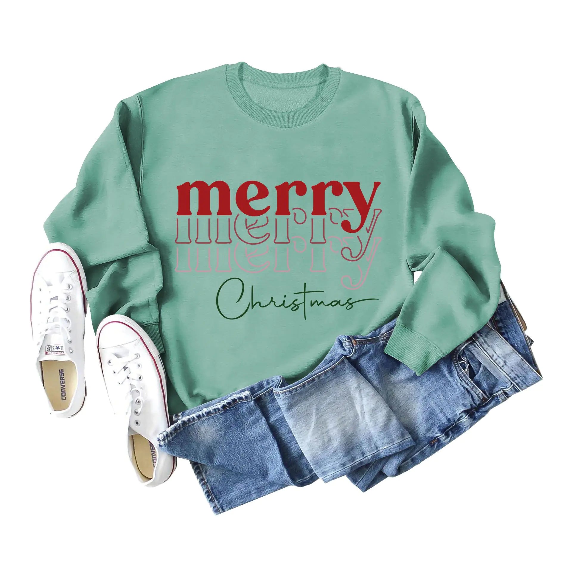 Christmas Letter Print Loose Long Sleeve Sweater for Girls