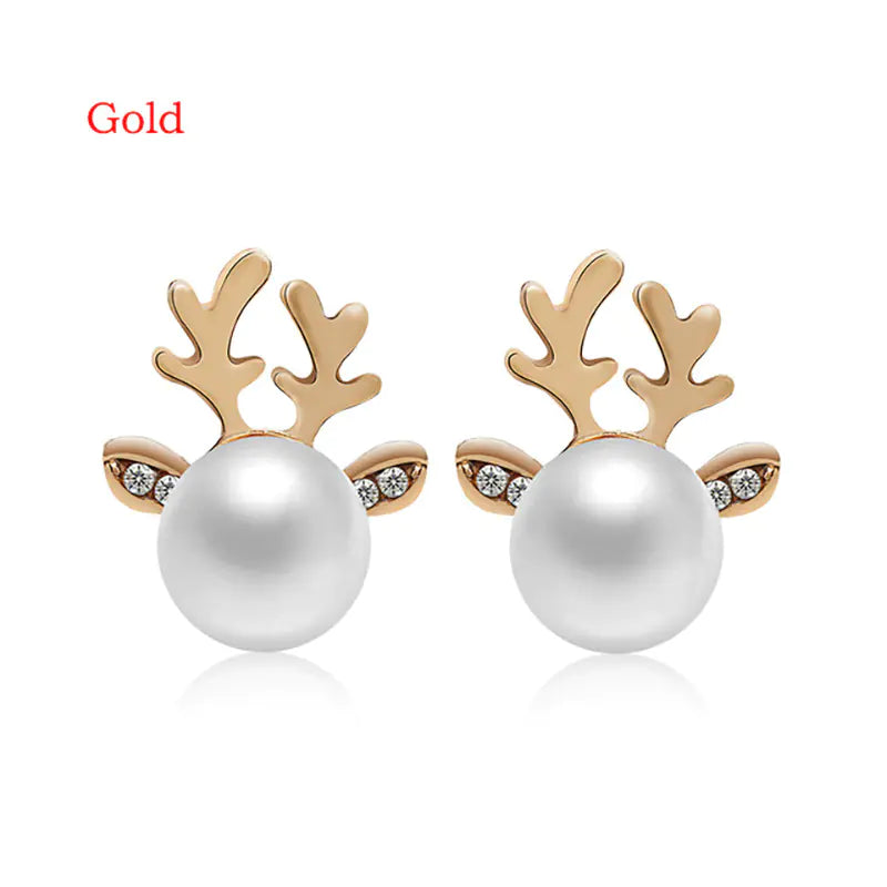 Christmas Pearl Antler Earrings and Studs