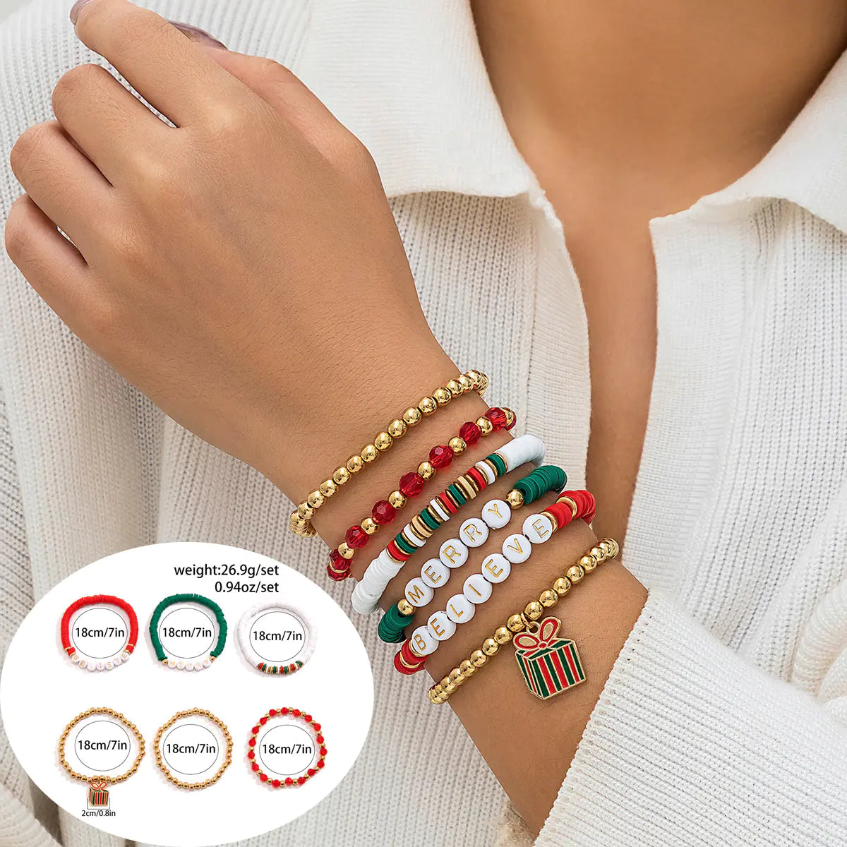 European American Christmas Letters Beaded Bracelet Set