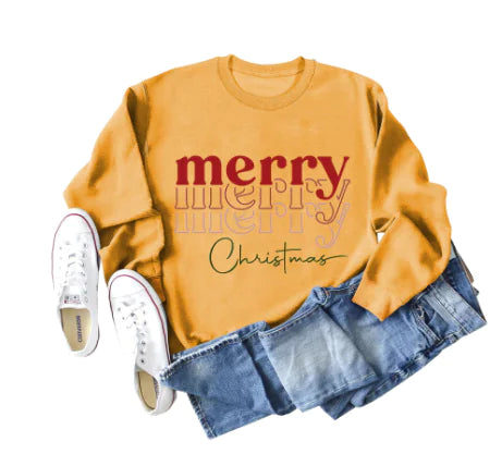 Christmas Letter Print Loose Long Sleeve Sweater for Girls