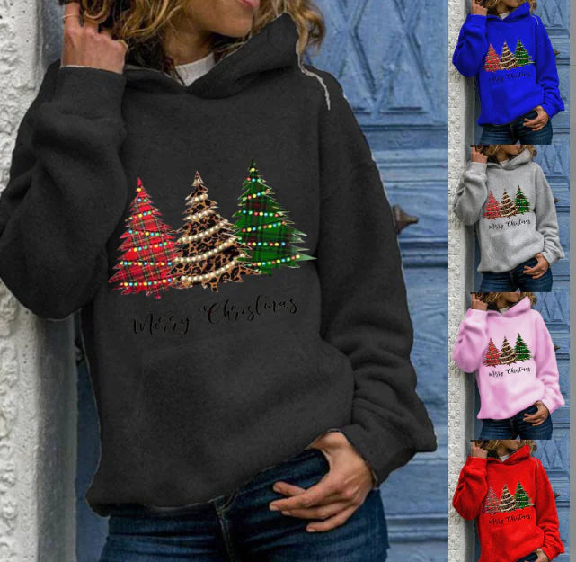 Merry Christmas Tree Hoodie - Plus Size Loose Top