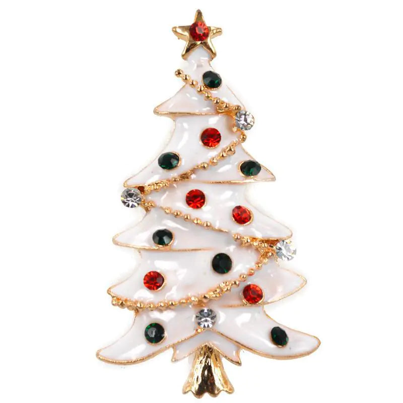 White Colorful Diamond Christmas Tree Brooch for Women
