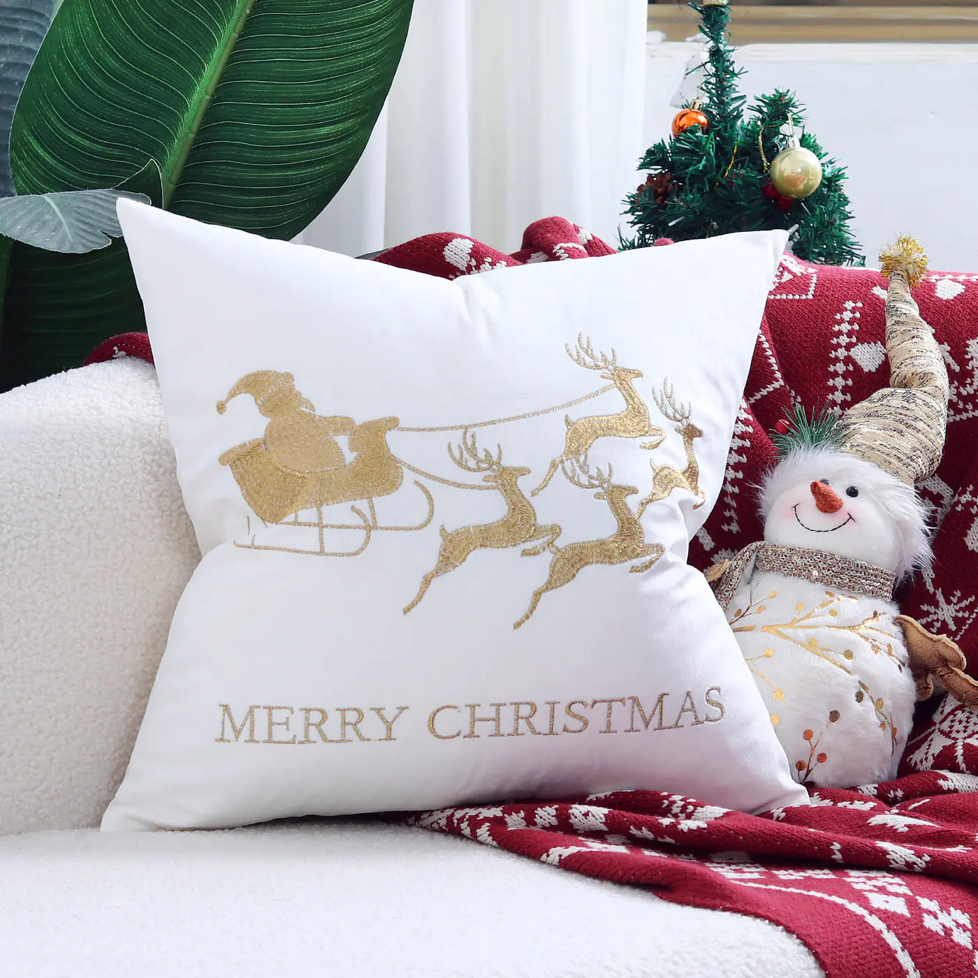 Christmas Tree Gold Foil Deer Cushion Cover 45x45 cm