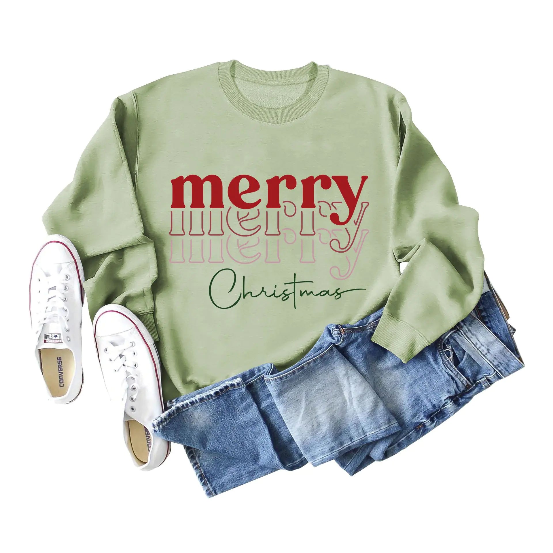 Christmas Letter Print Loose Long Sleeve Sweater for Girls