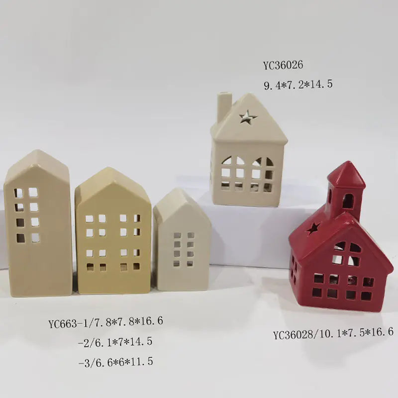 Creative Christmas Candle Holder with Glowing Ceramic House