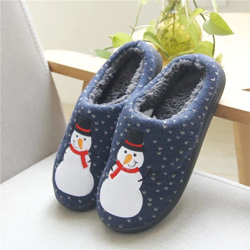Knitted Cotton Slippers - Winter Christmas Snowman Couple