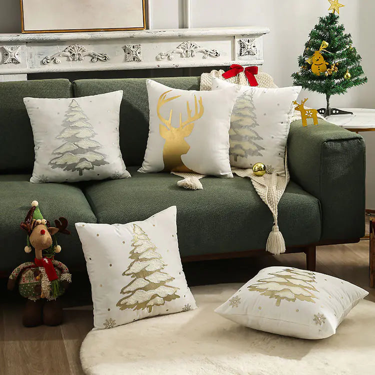 Christmas Tree Gold Foil Deer Cushion Cover 45x45 cm