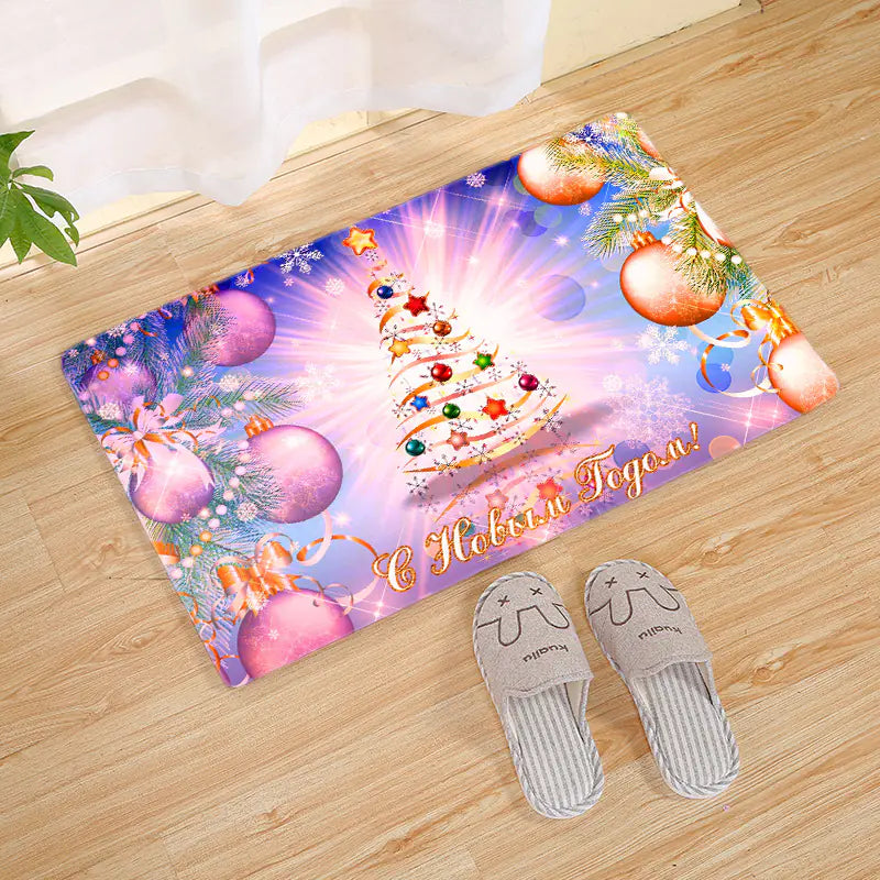 Fleece Christmas Door Mat and Non-Slip Bathroom Rug