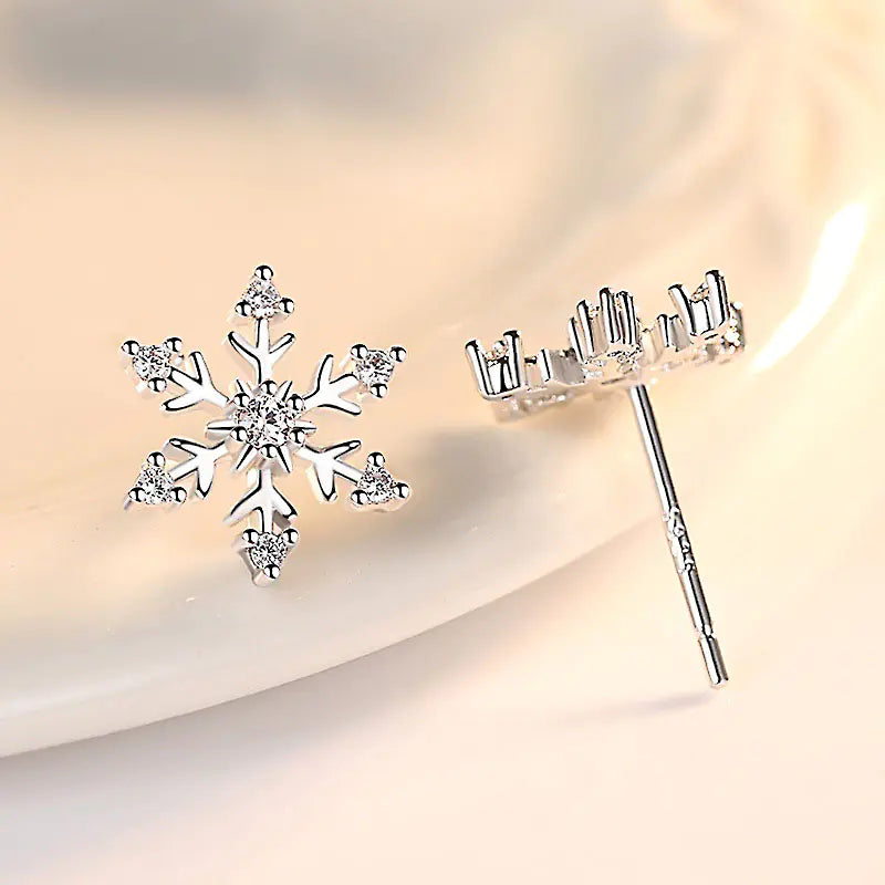 925 Silver Snowflake Earrings for Christmas