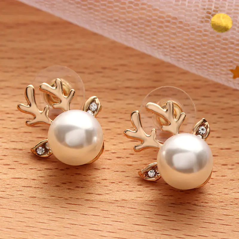 Christmas Pearl Antler Earrings and Studs