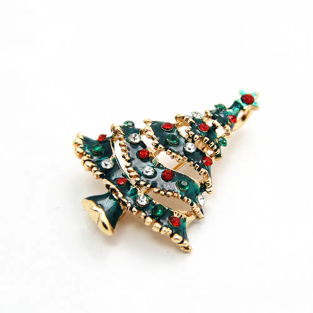 White Colorful Diamond Christmas Tree Brooch for Women