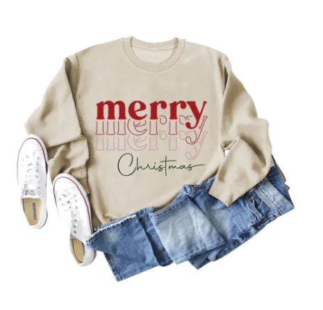 Christmas Letter Print Loose Long Sleeve Sweater for Girls