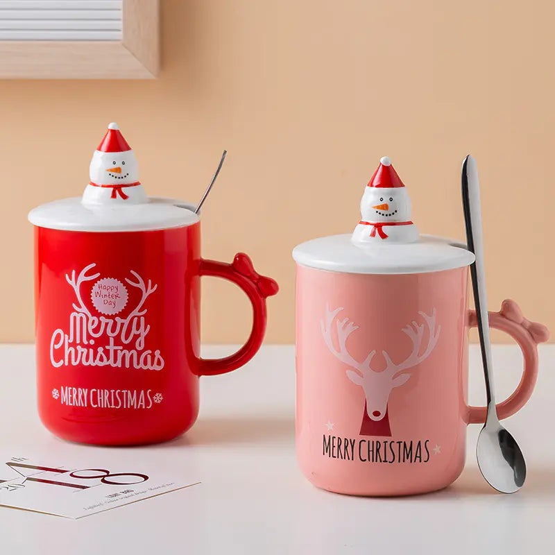 Creative Ceramic Christmas Gift Cup with Lid and Spoon
