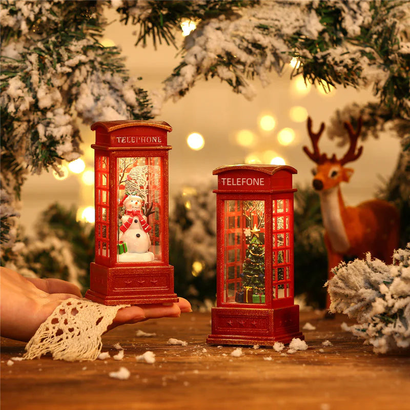 Christmas Decor Snowman Water Phone Booth Light Up Piece