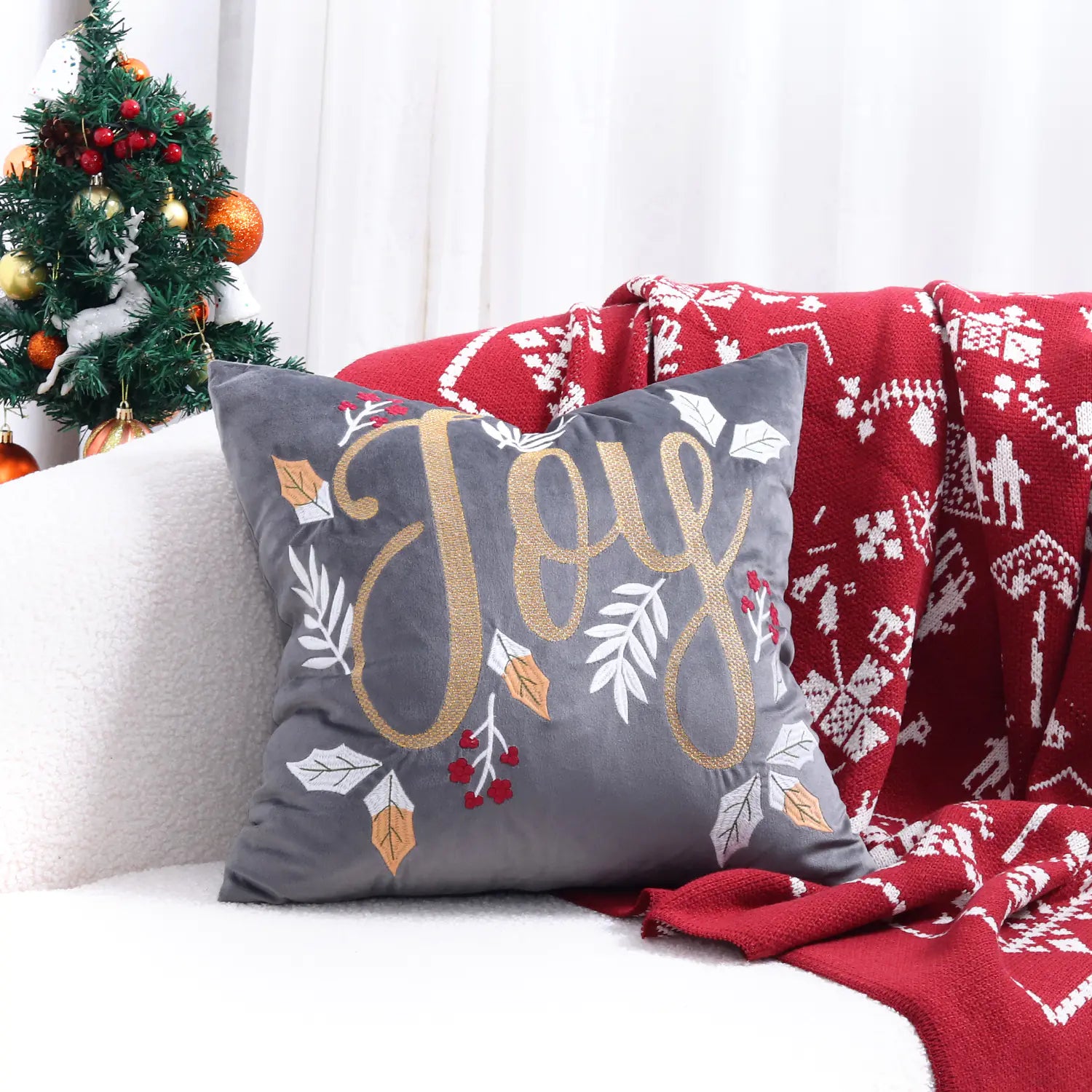 Christmas Tree Gold Foil Deer Cushion Cover 45x45 cm