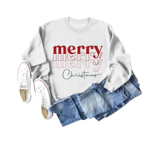 Christmas Letter Print Loose Long Sleeve Sweater for Girls