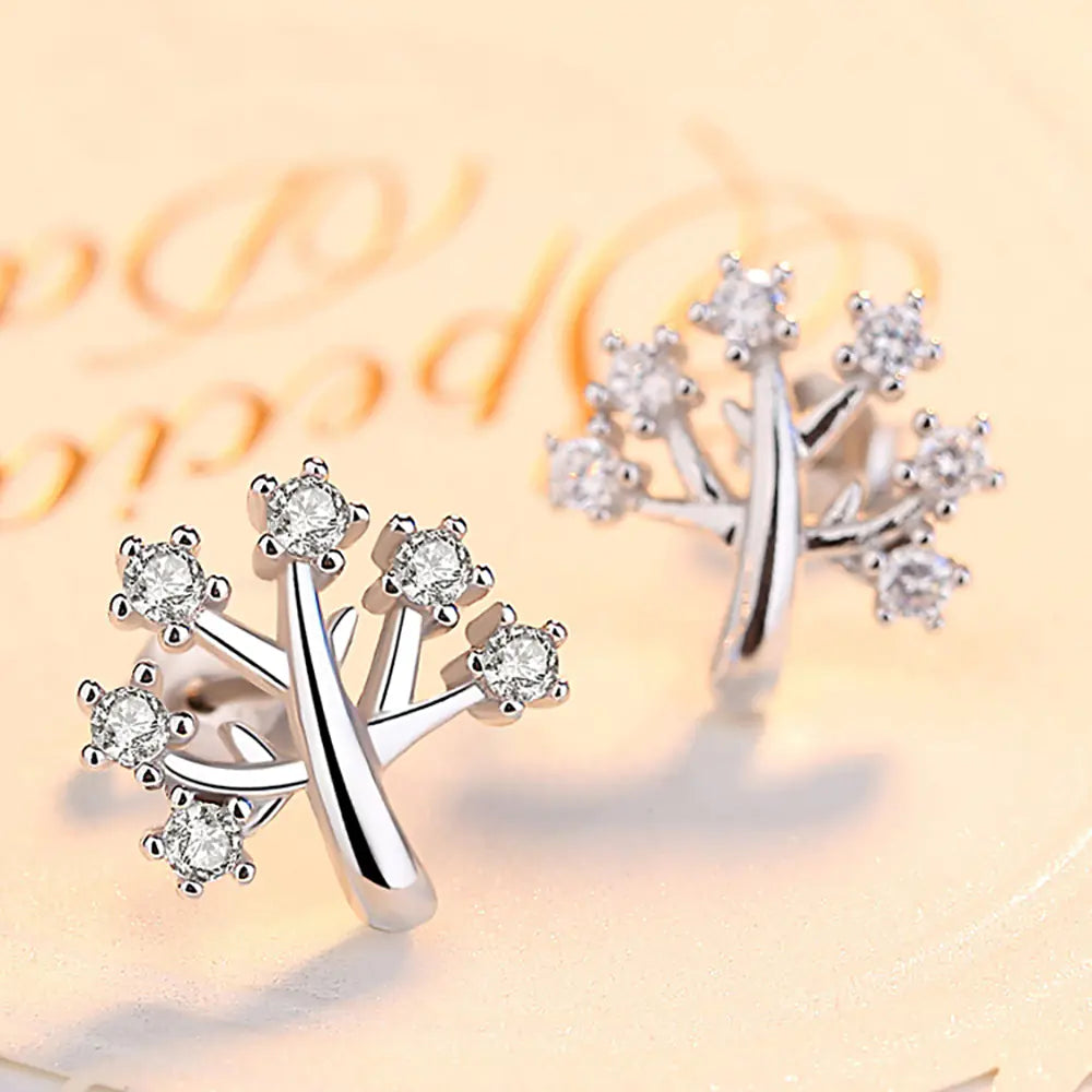 S925 Silver Christmas Tree Earrings with Diamonds