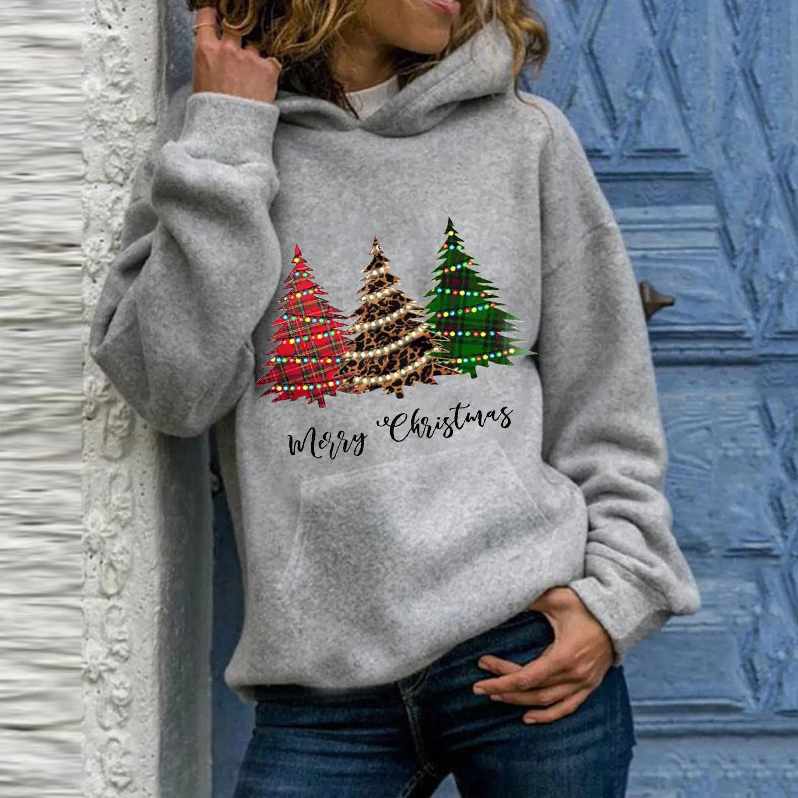 Merry Christmas Tree Hoodie - Plus Size Loose Top