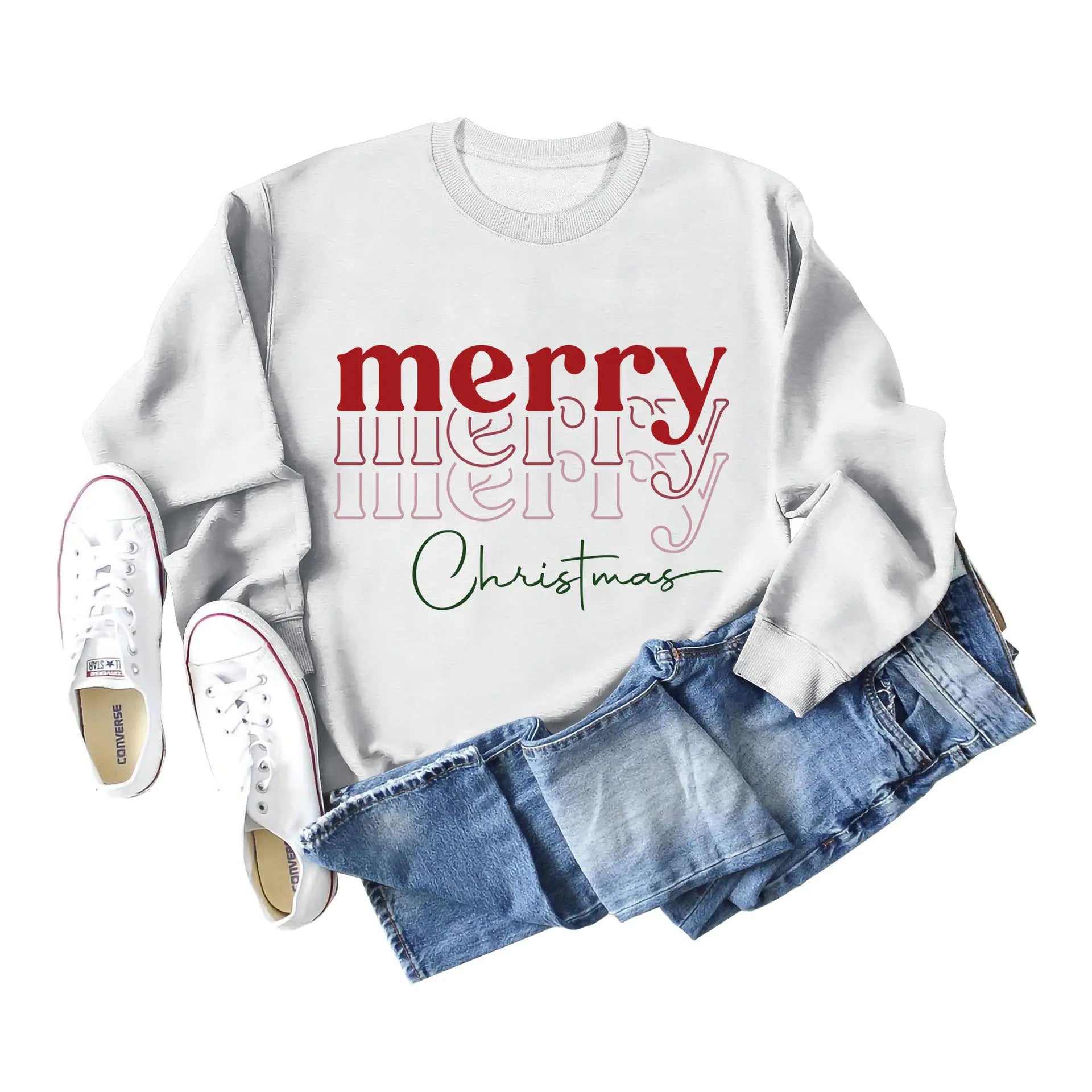Letter Print Round Neck Long Sleeve Christmas Sweater