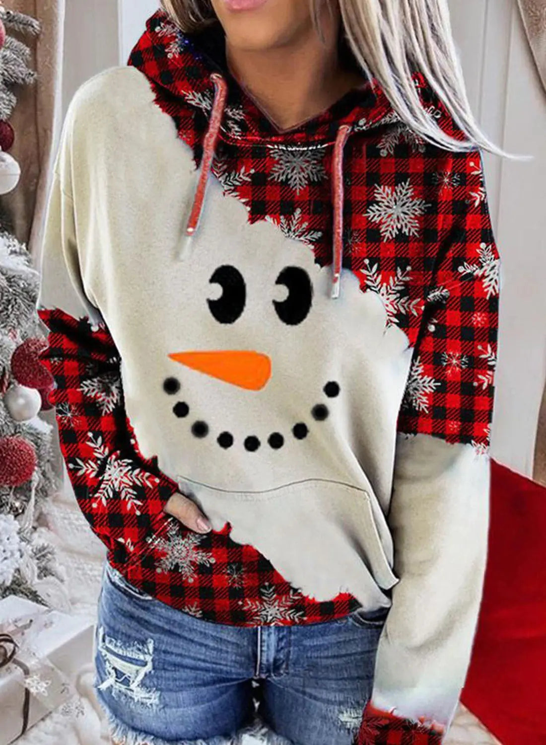 Christmas Print Contrast Hoodie Sweater