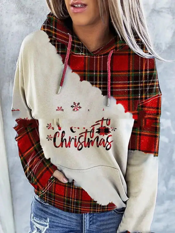 Christmas Print Contrast Hoodie Sweater