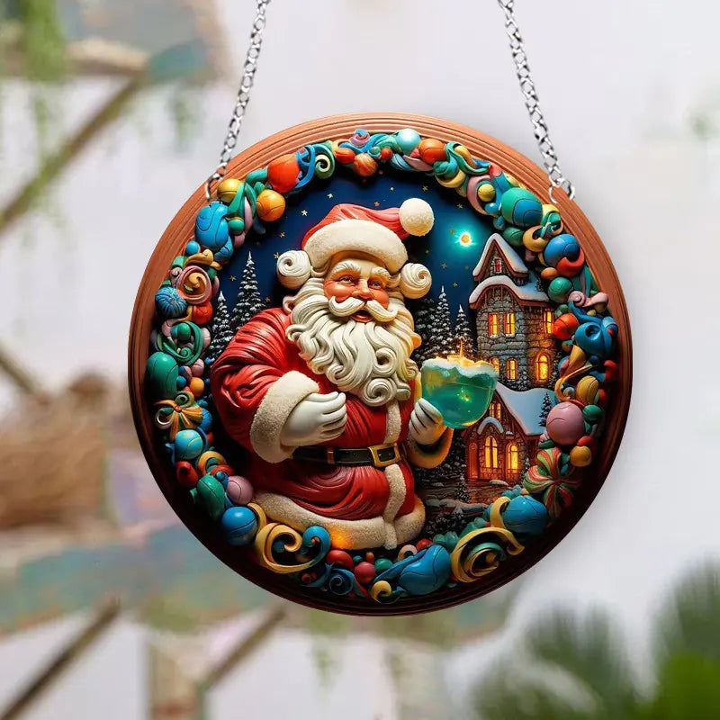 2024 New Christmas Ceramic Santa Acrylic Hanging Decor