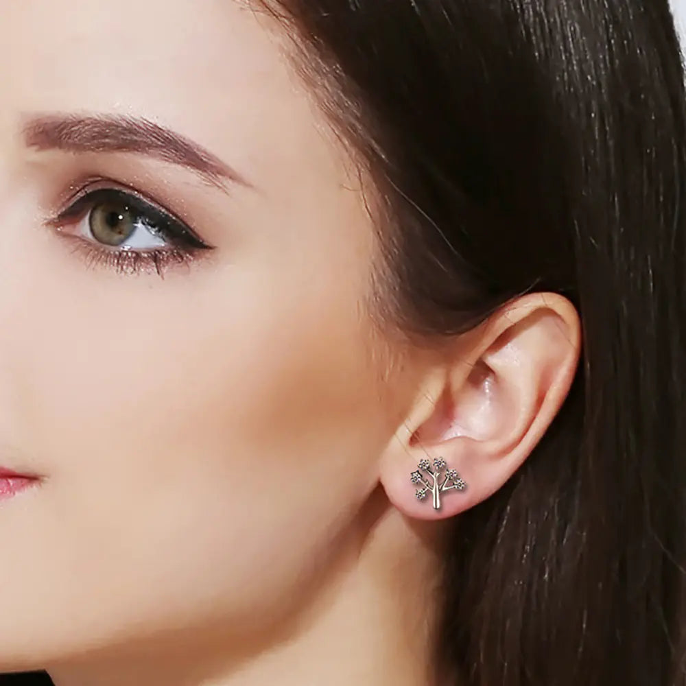 S925 Silver Christmas Tree Earrings with Diamonds