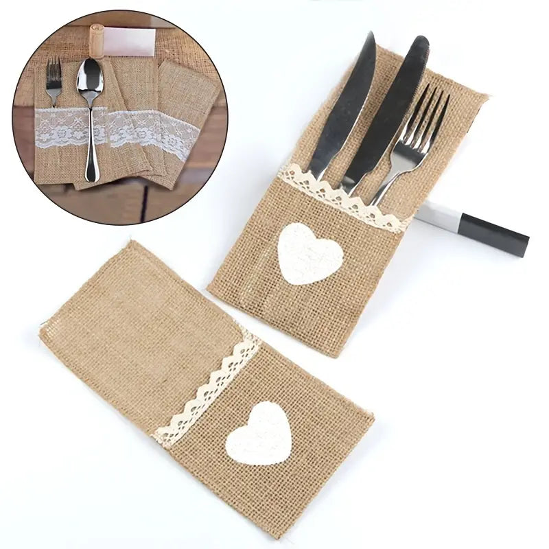 Burlap Lace Knife Fork Bag for Weddings and Christmas
