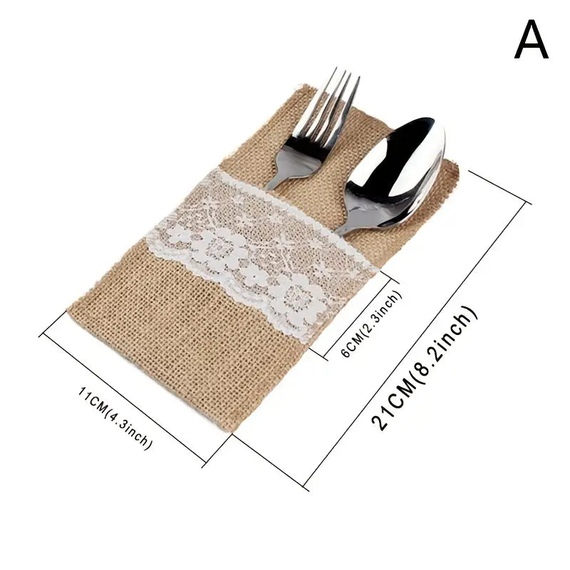 Burlap Lace Knife Fork Bag for Weddings and Christmas