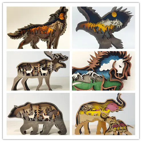 Wooden 3D Animal Carving Christmas Wall Decor