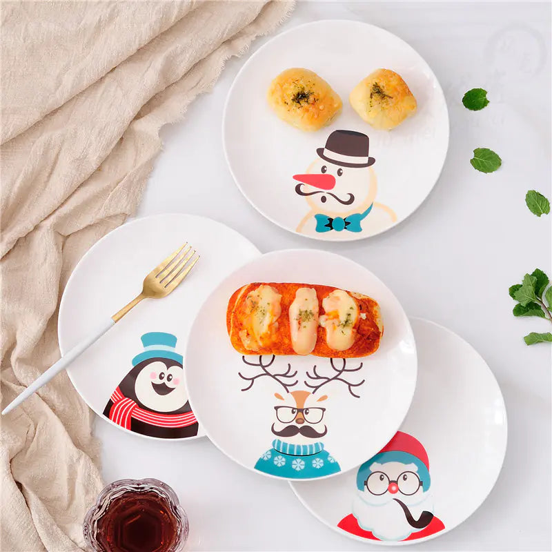 Christmas Cartoon Plates, Santa Tableware, Snack Dishes
